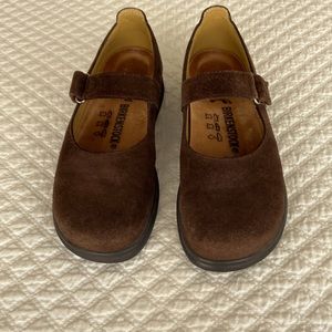 Coco brown size 37 narrow suede Birkenstock “ Mary Jane” shoes. Lightly worn.